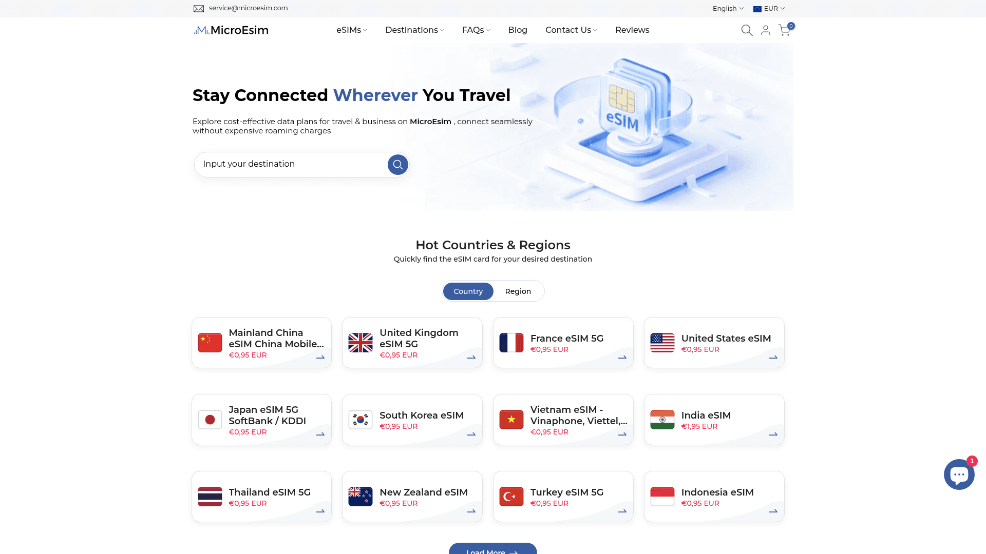 microesim website screenshot