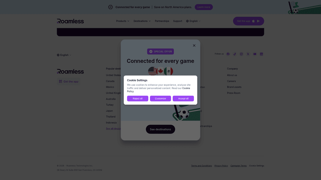 Roamless website