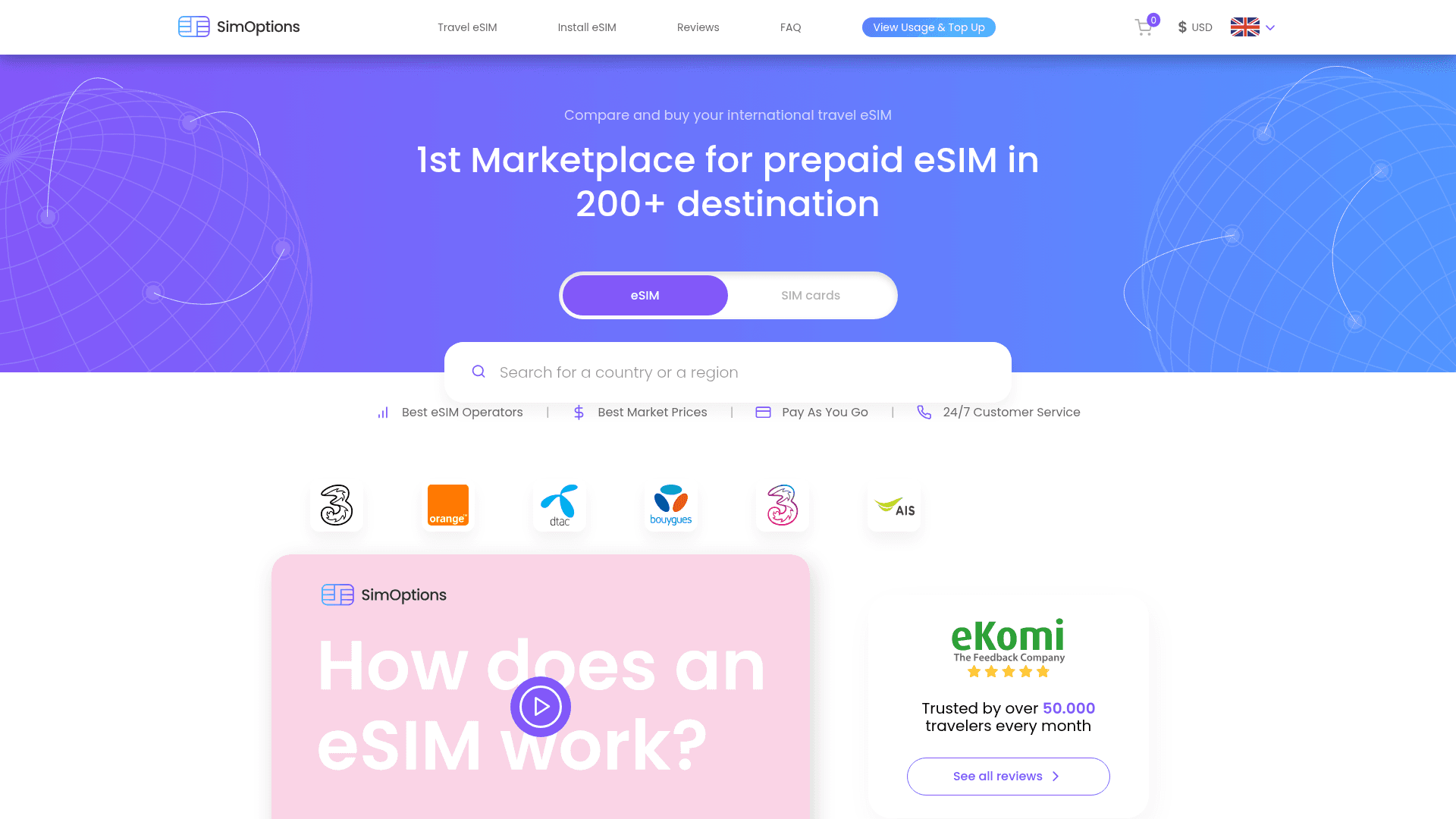 Capture d'écran du site web de SimOptions