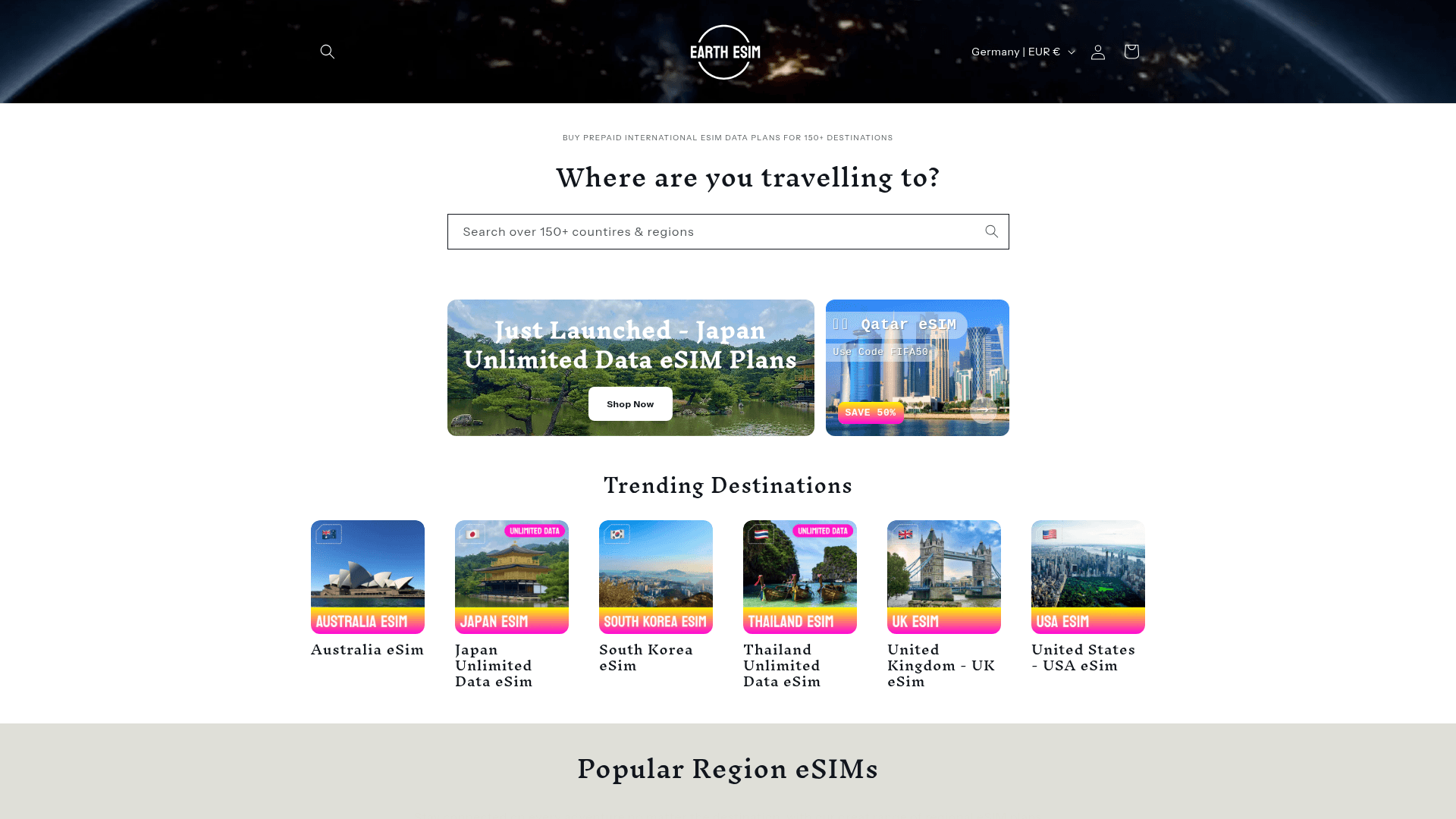 earthesim website screenshot