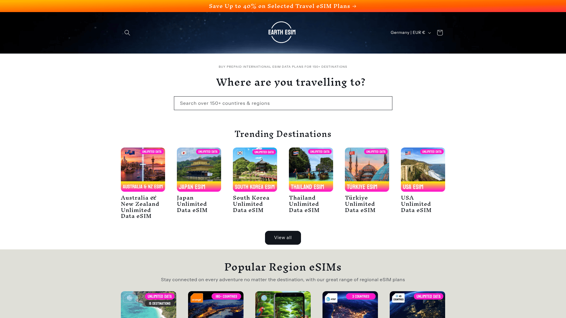 Screenshot of the EarthESIM homepage