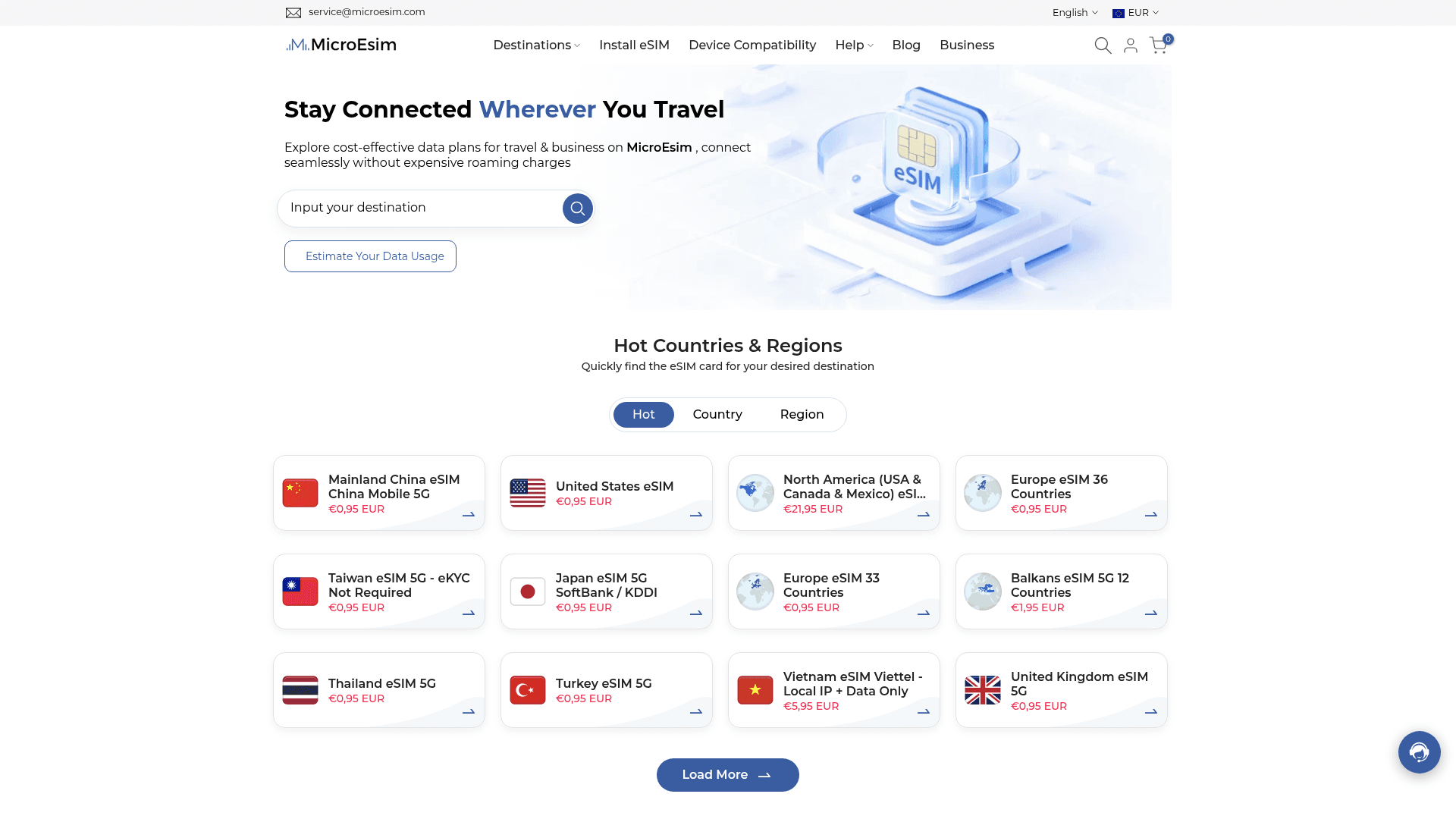 MicroESIM website screenshot