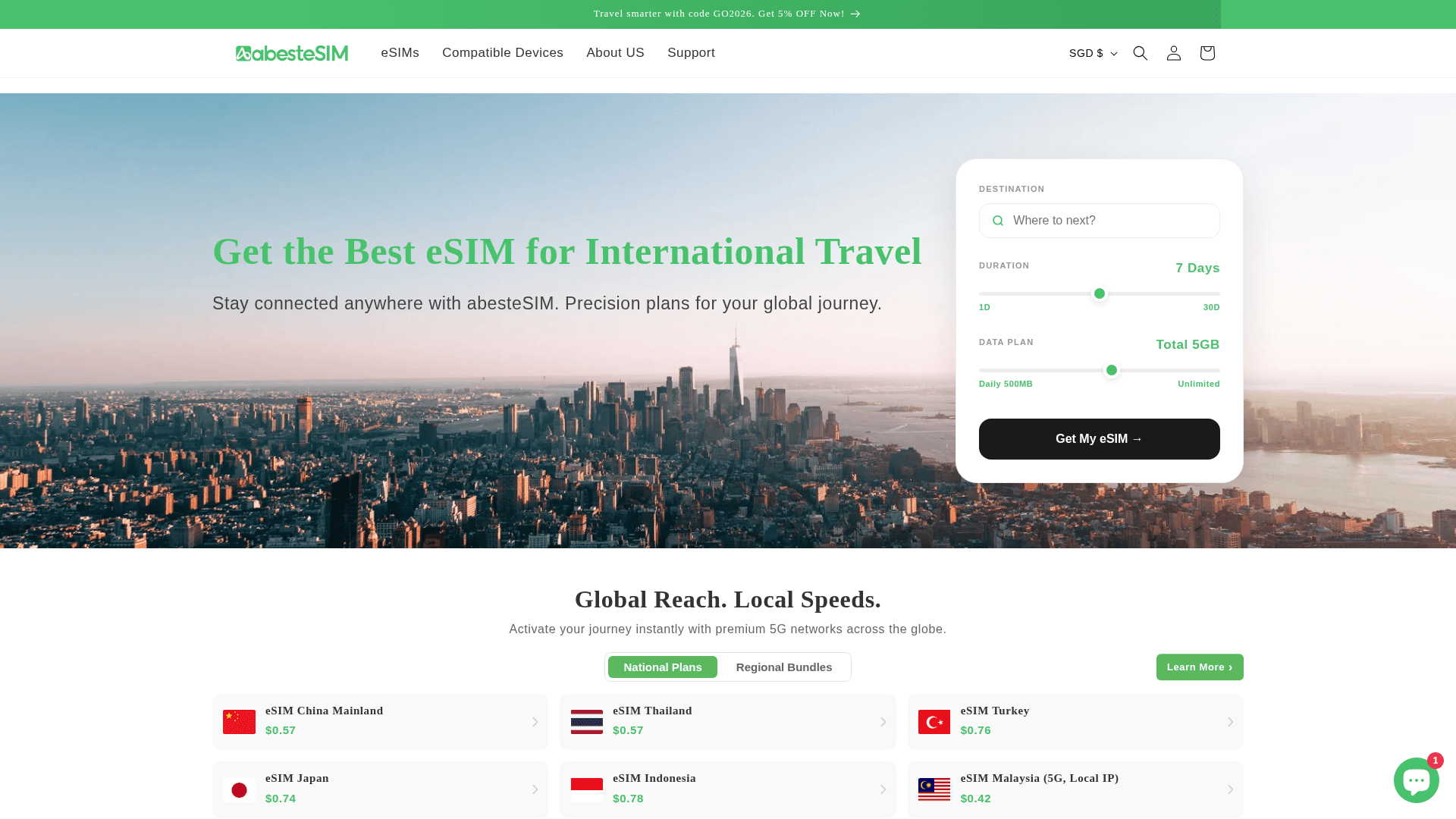 AbestESIM website screenshot
