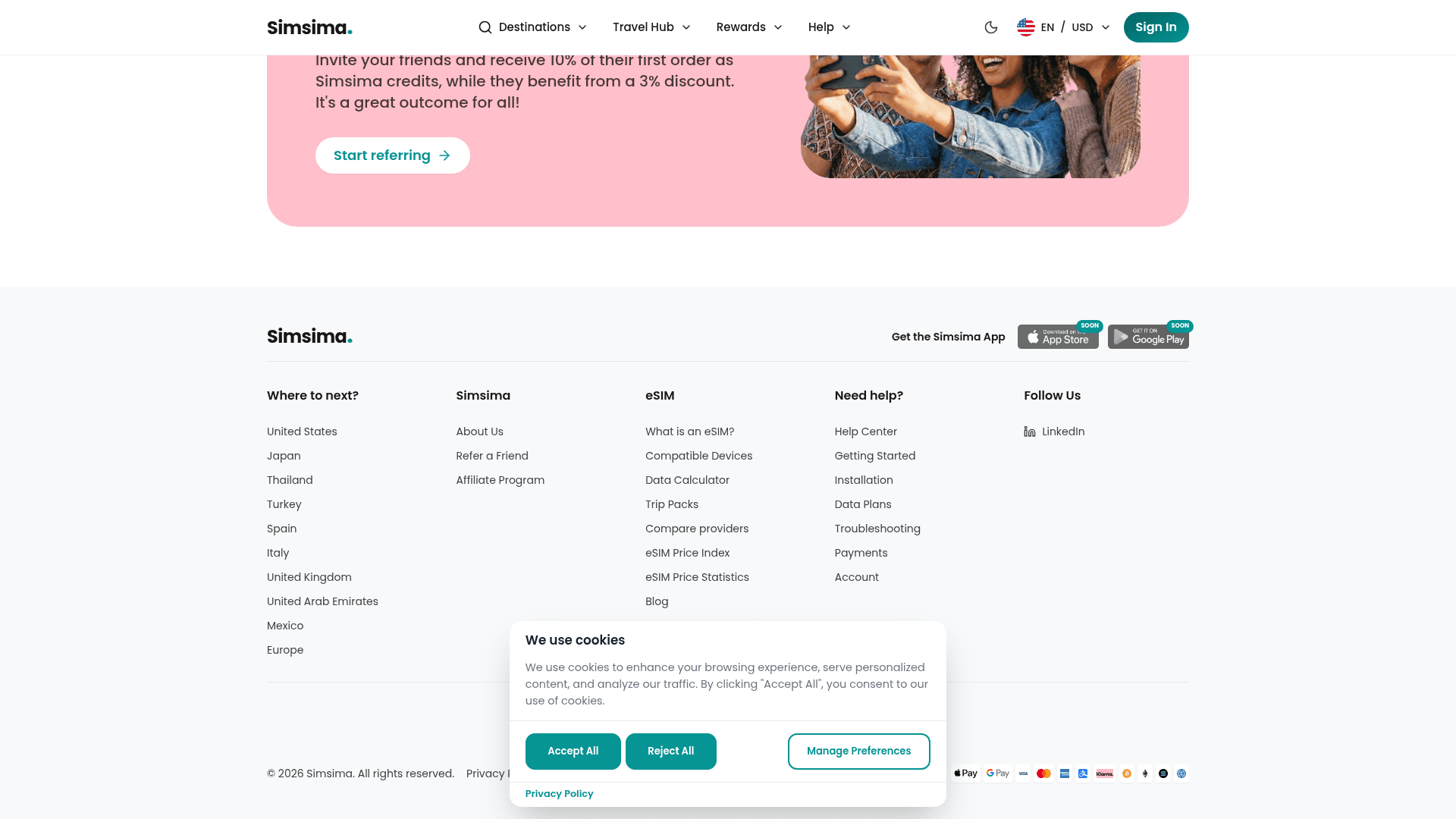Screenshot of the Simsima homepage