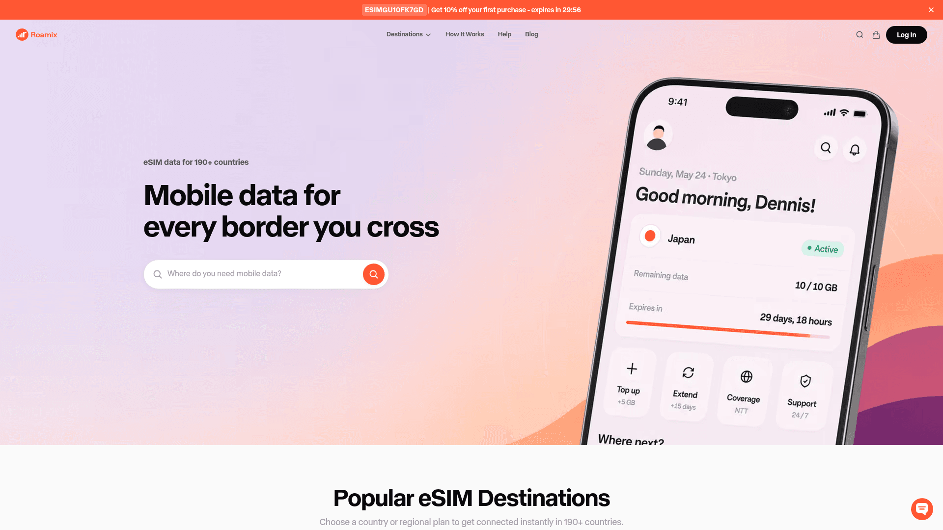 Screenshot of the Roamix homepage