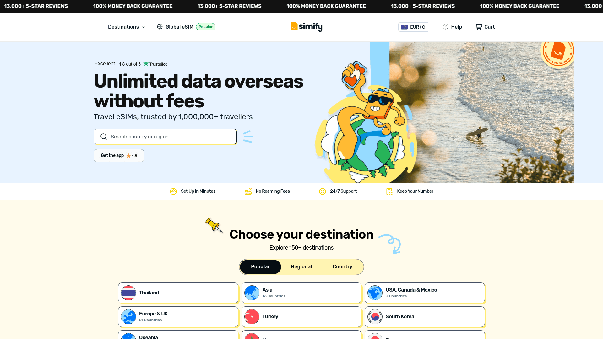Screenshot of the Simify homepage