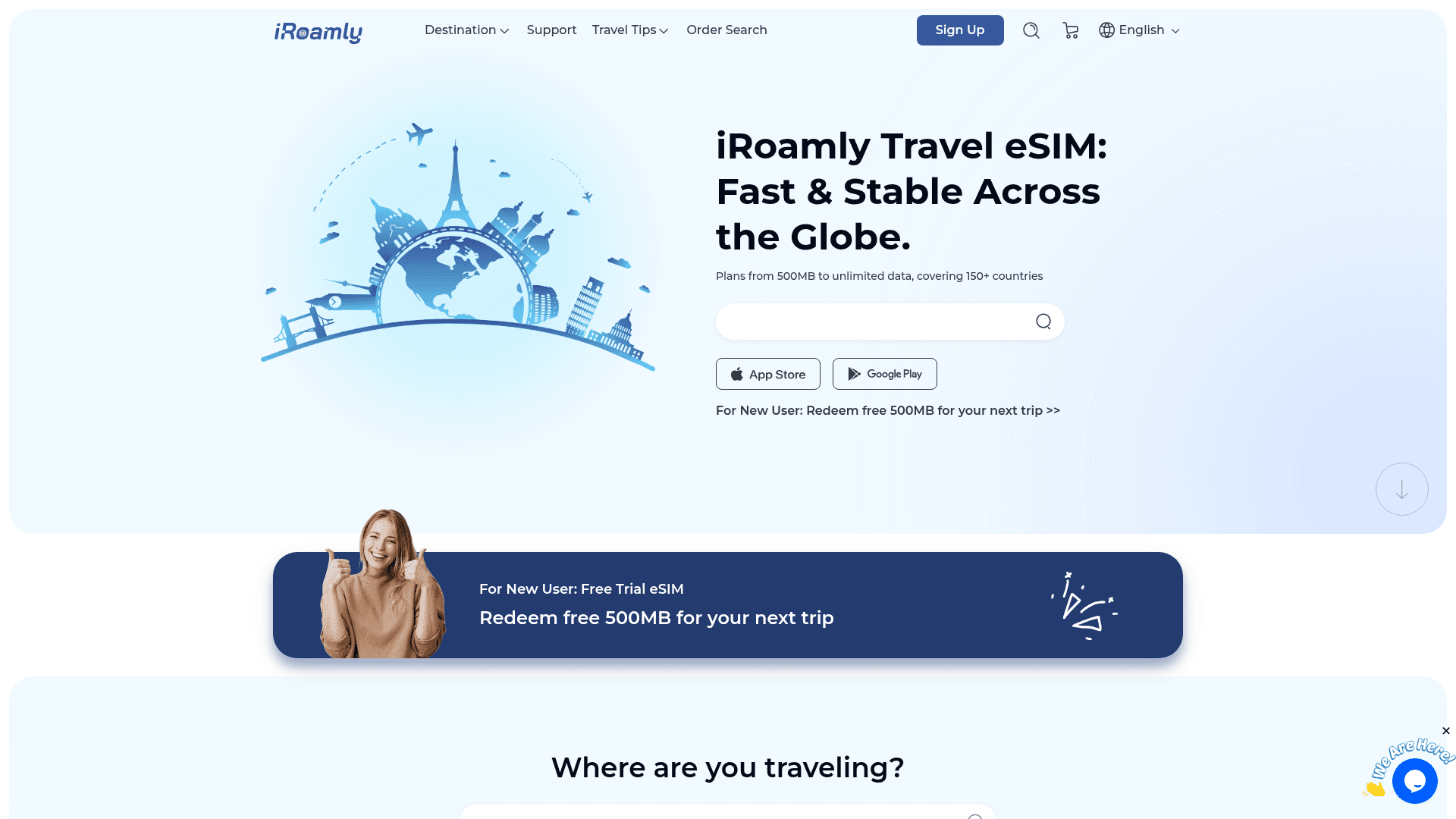 Screenshot of the iroamly homepage