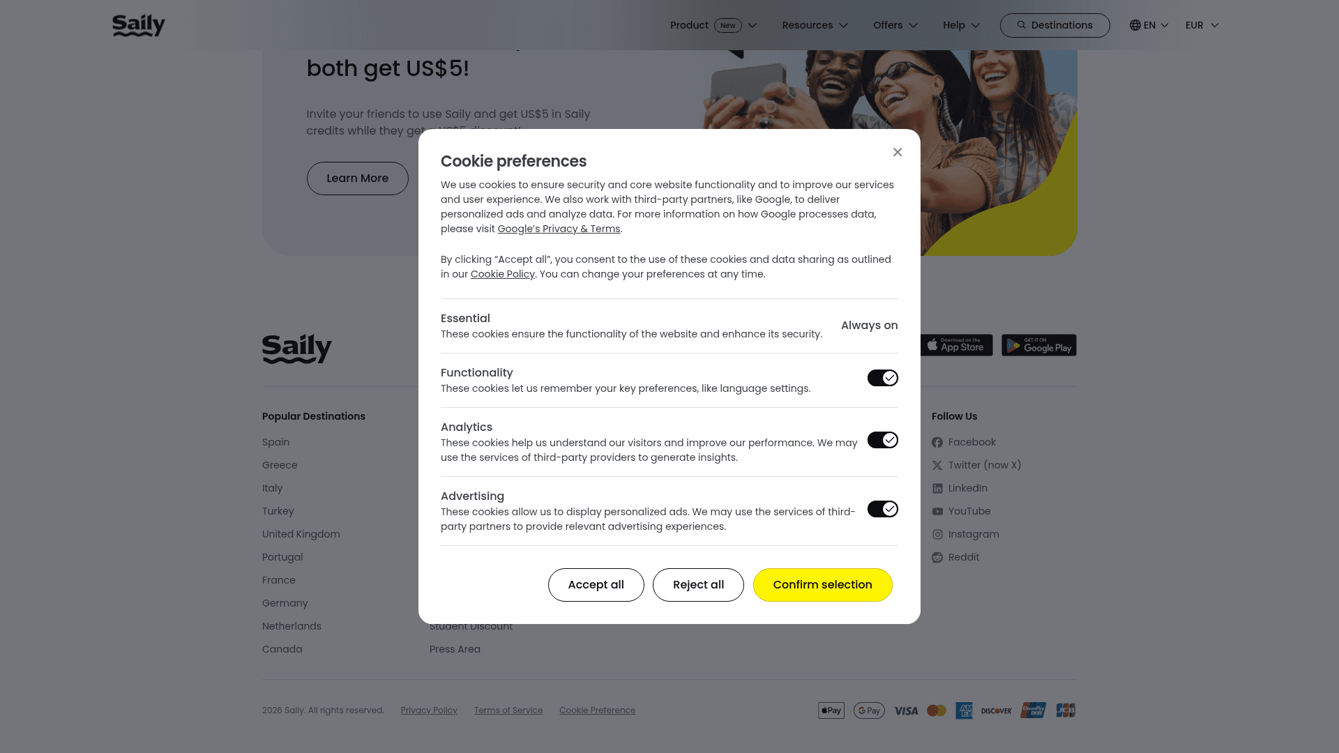 Screenshot of the Saily homepage