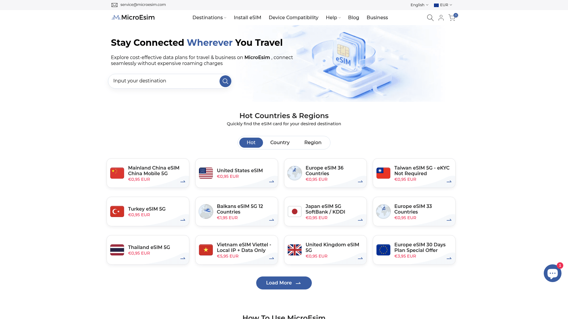 MicroESIM website screenshot