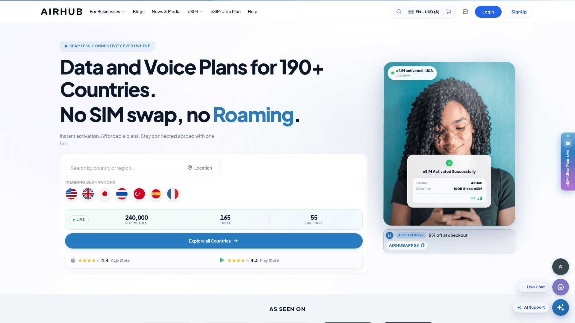Screenshot of the AirHub homepage