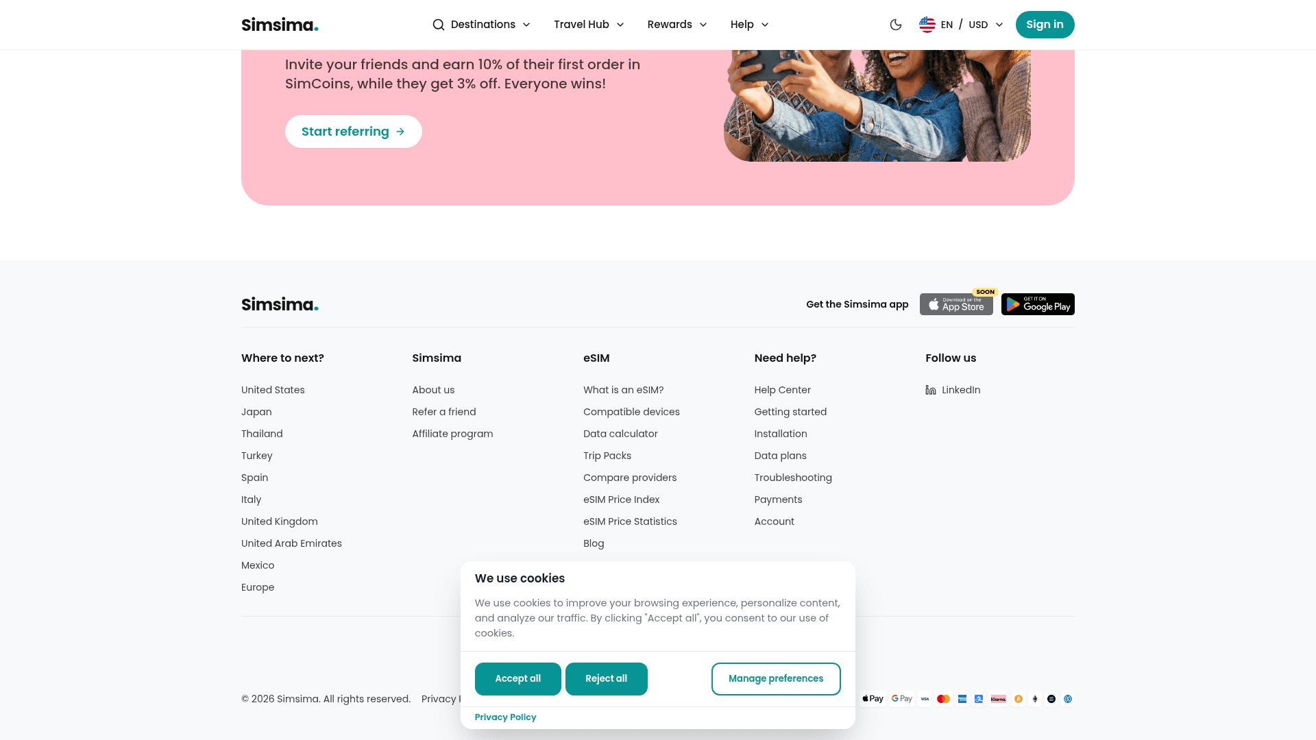Screenshot of the Simsima homepage
