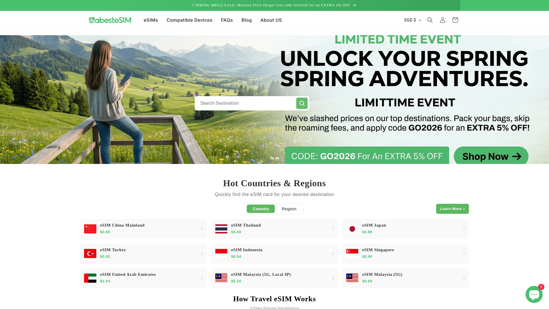 AbestESIM website screenshot