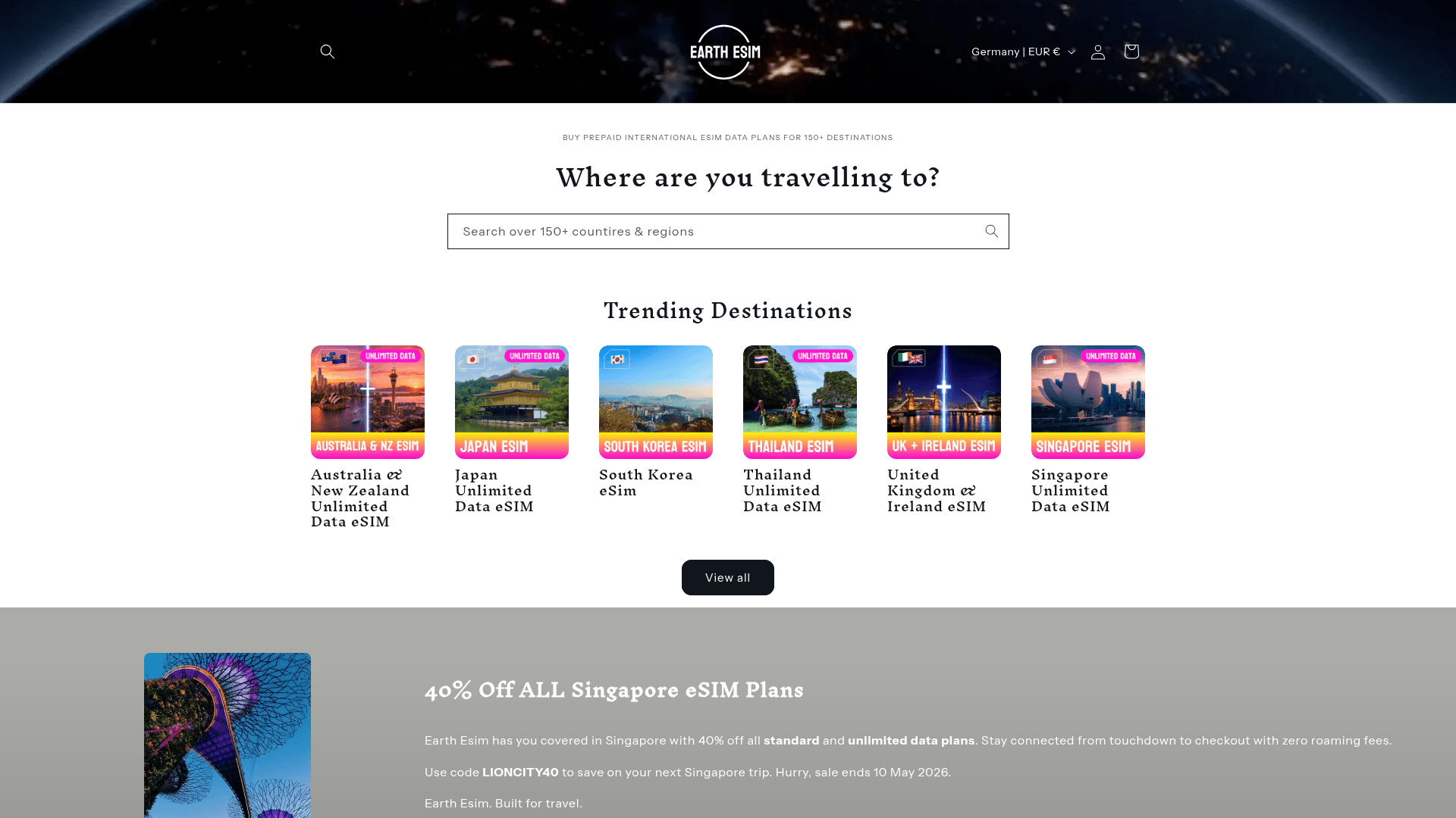 EarthESIM website screenshot