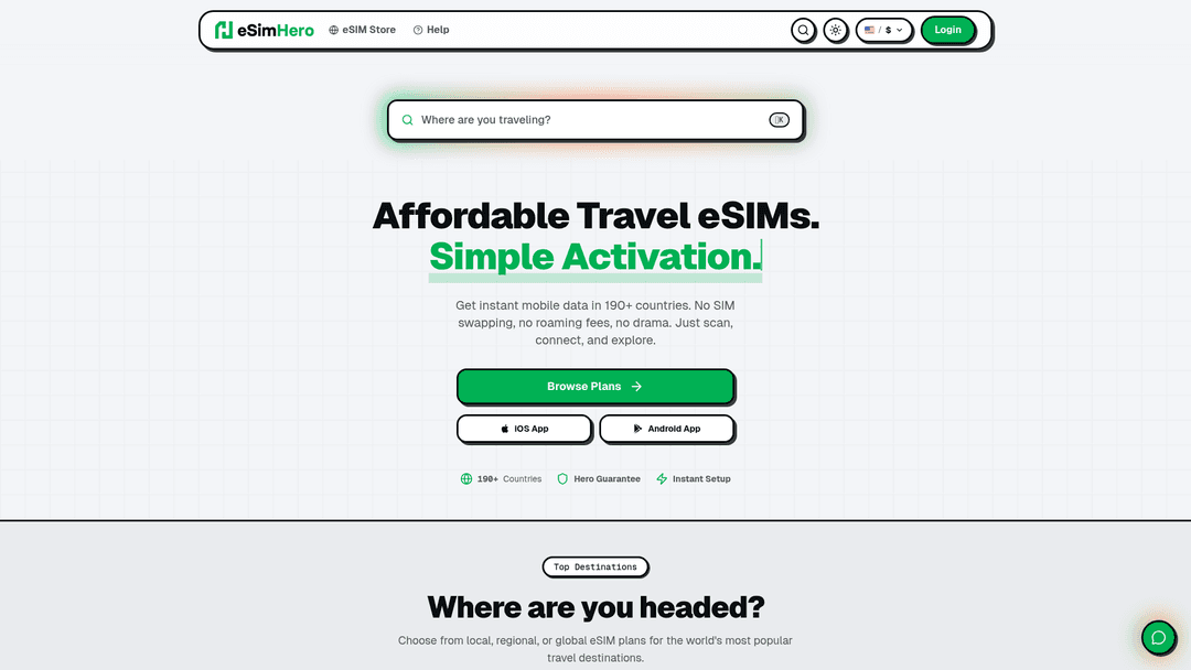 eSimHero website