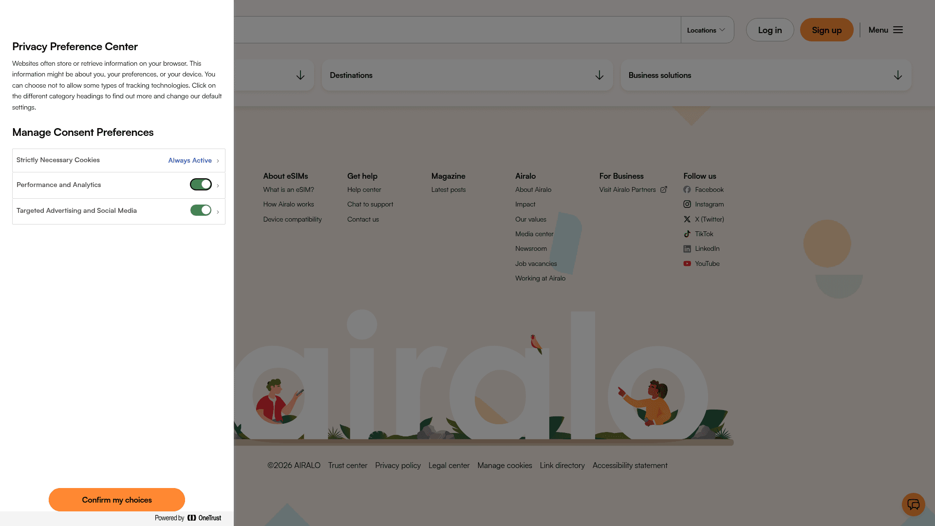 Screenshot of the Airalo homepage