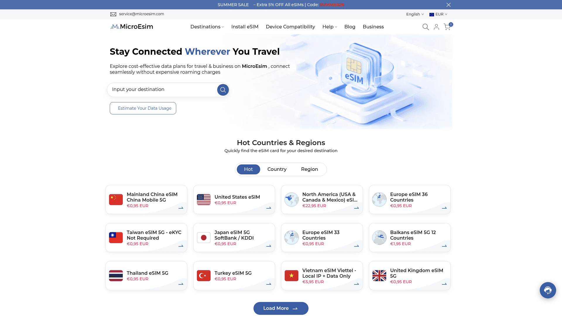 Capture d'écran du site web de MicroESIM