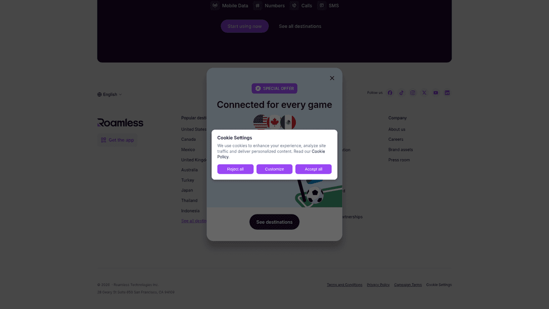 Roamless website