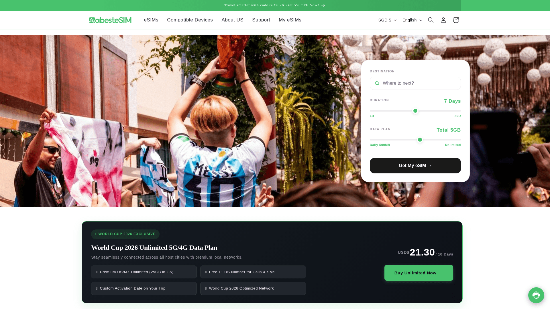 AbestESIM website screenshot
