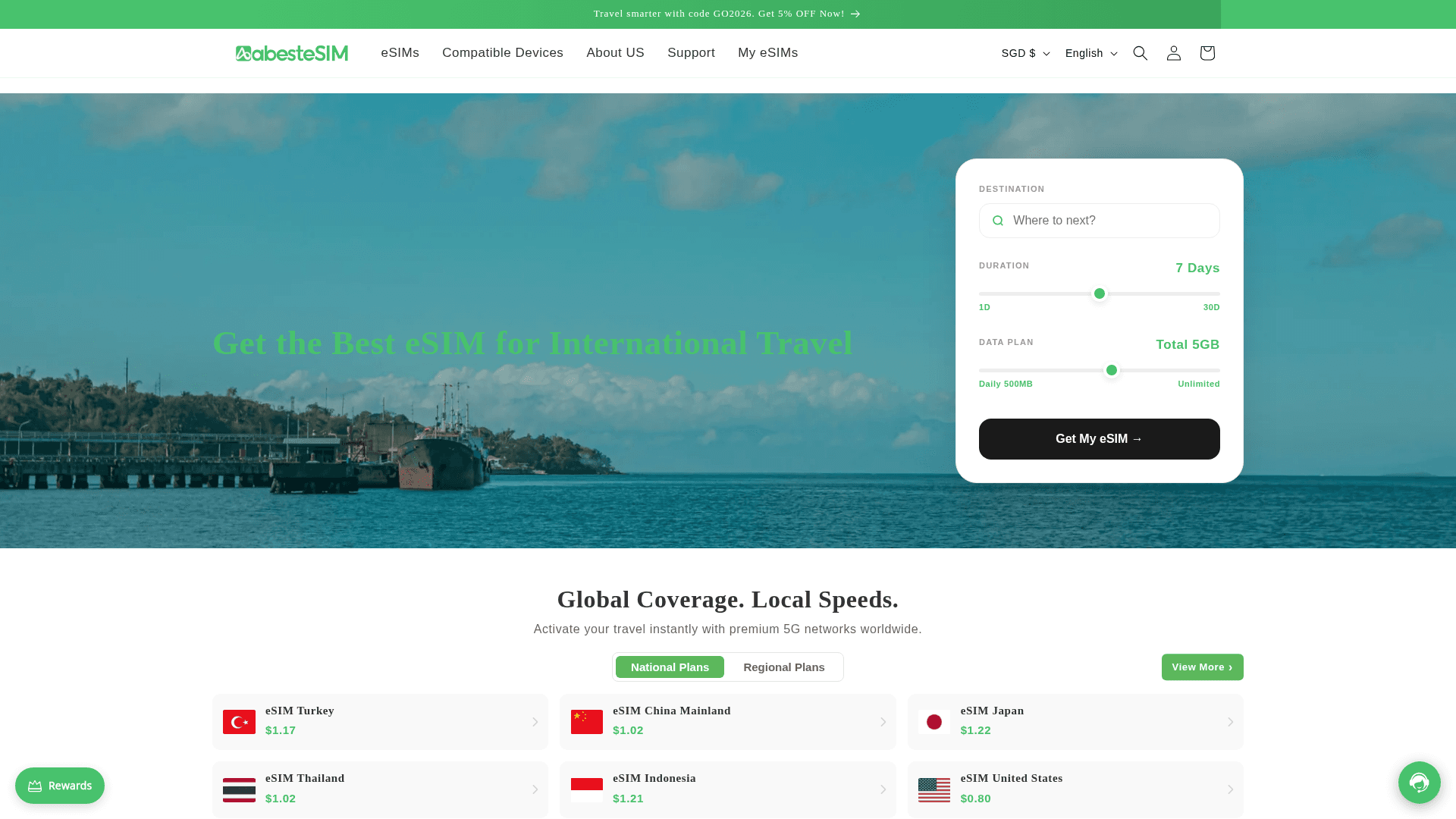 AbestESIM website screenshot