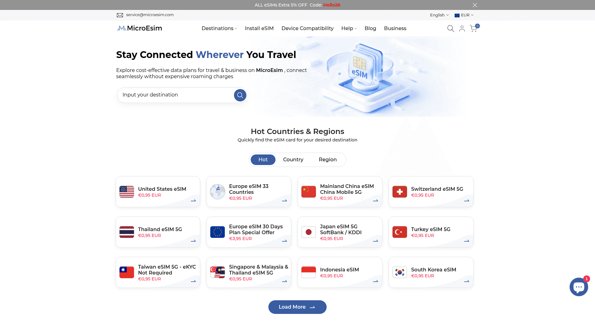 MicroESIM website screenshot