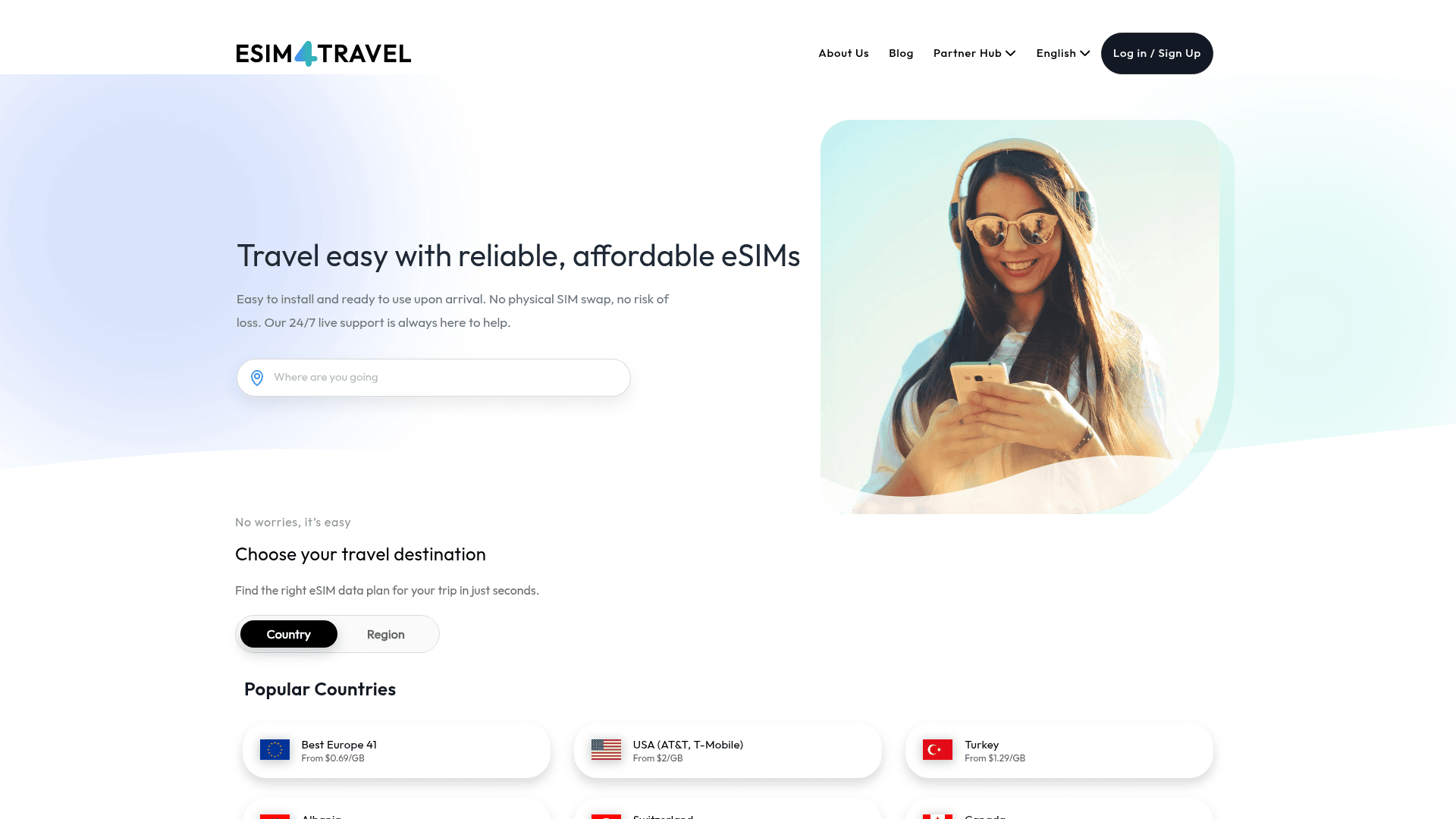 eSIM4Travel website screenshot
